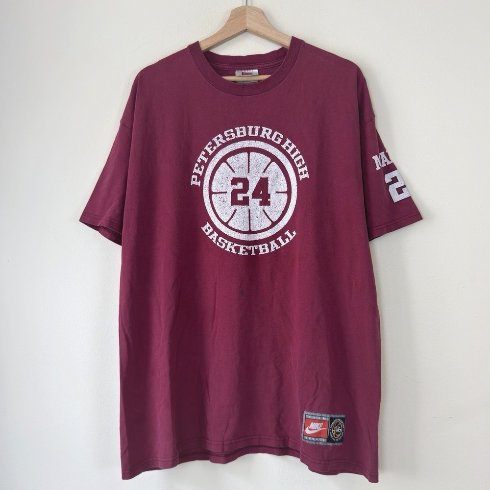 Vintage Nike Moses Malone Petersburg High Basketball Rare Red Tee Shirt - XL